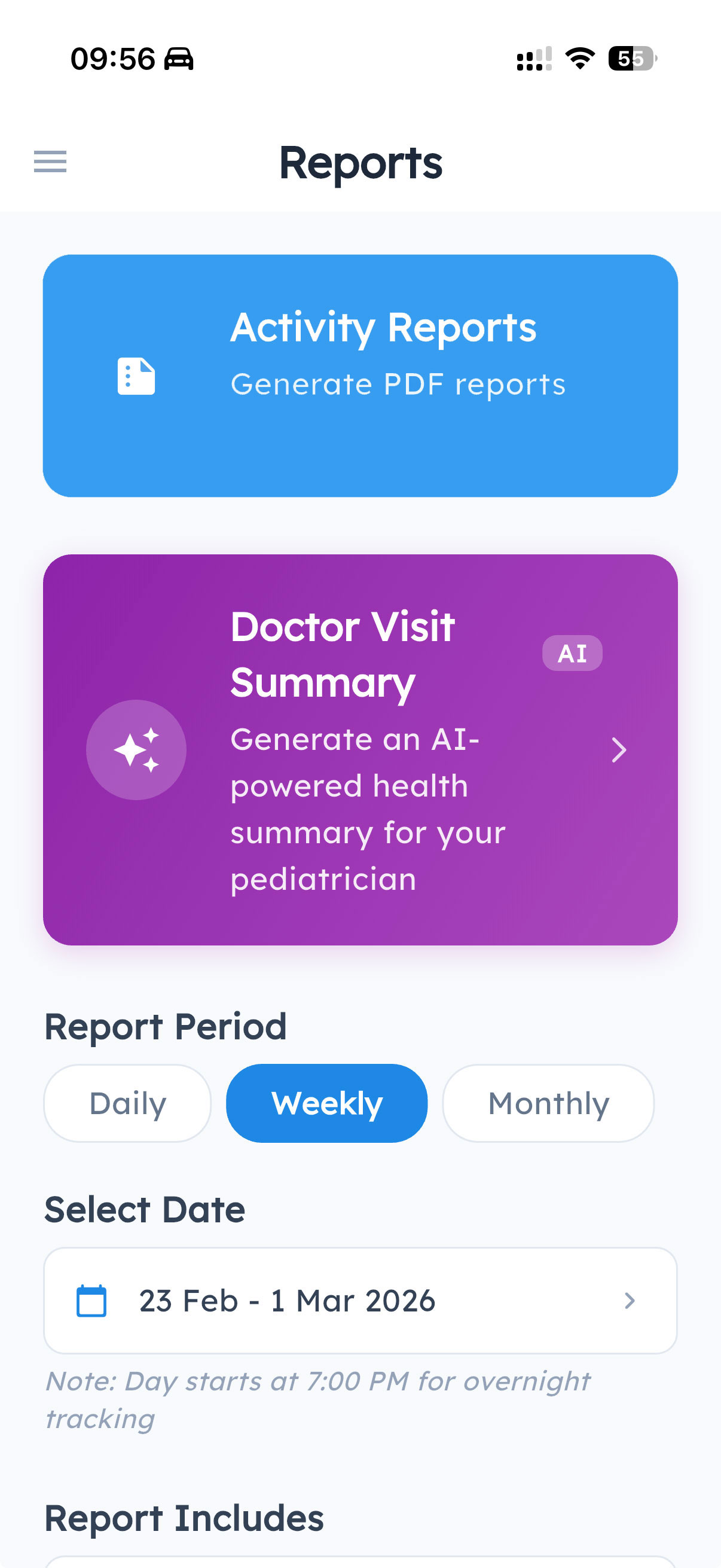 PDF activity reports and AI doctor visit summary